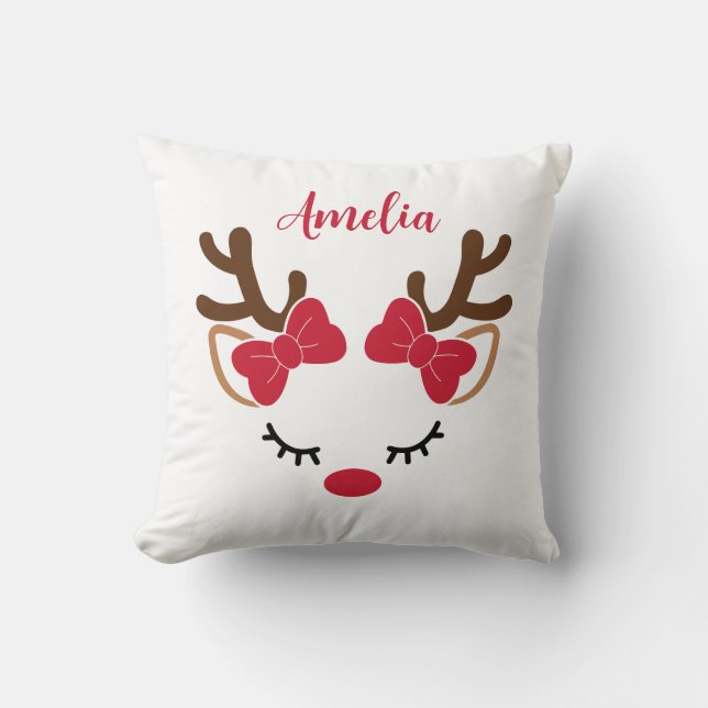 Schattige rendieren Met Naam Kerstmis  Kussen (Voorkant)