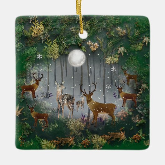 Schattige rendieren 's nachts keramisch ornament (Voorkant)