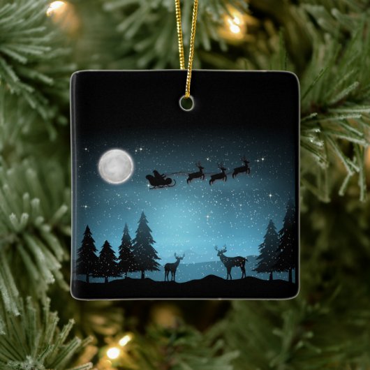 Schattige rendieren 's nachts keramisch ornament (Boom)