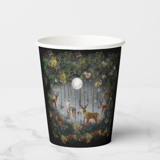 Schattige rendieren 's nachts papieren bekers (Achterkant)