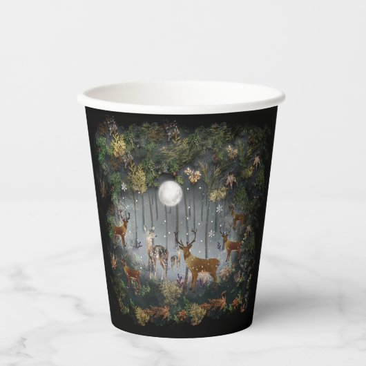 Schattige rendieren 's nachts papieren bekers (Voorkant)