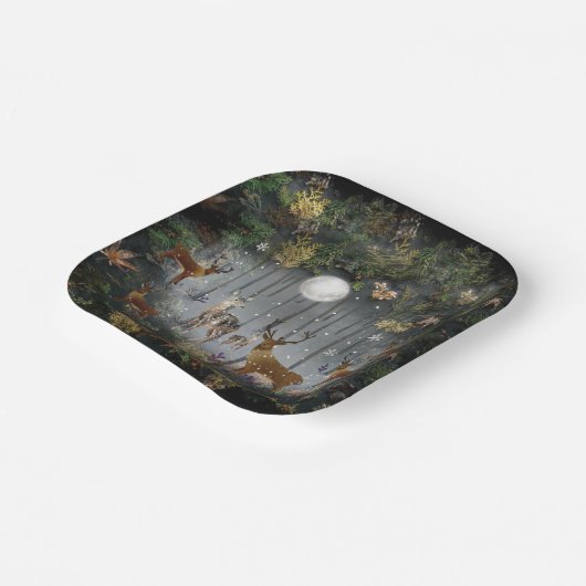 Schattige rendieren 's nachts papieren bordje (Gebogen)