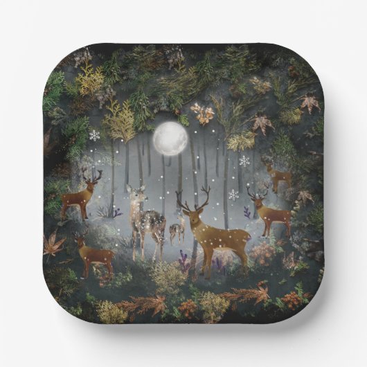 Schattige rendieren 's nachts papieren bordje (Voorkant)