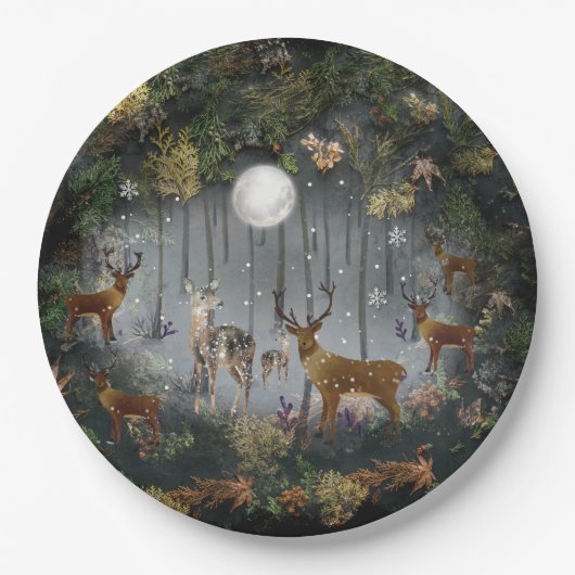 Schattige rendieren 's nachts papieren bordje (Voorkant)
