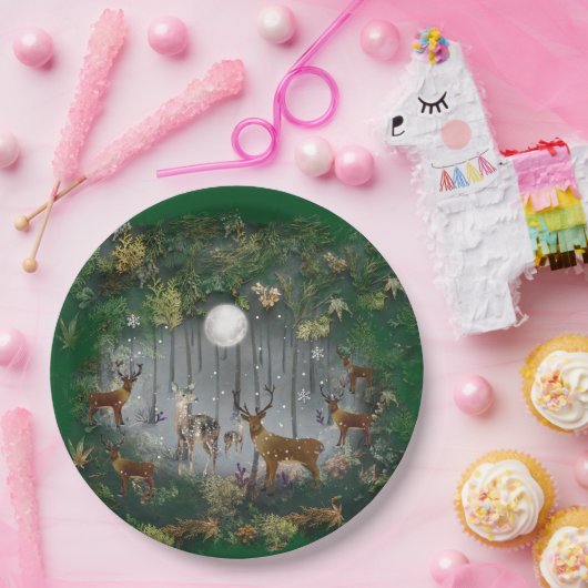 Schattige rendieren 's nachts papieren bordje (Feest)