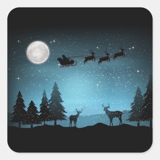 Schattige rendieren 's nachts vierkante sticker (Voorkant)