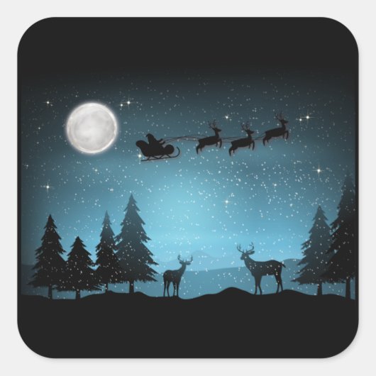 Schattige rendieren 's nachts vierkante sticker (Voorkant)