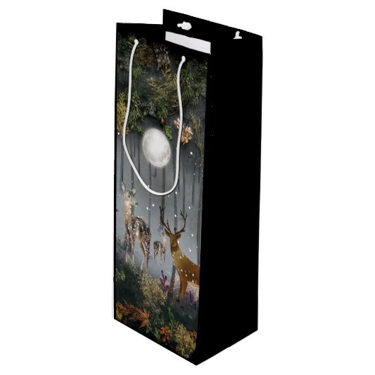 Schattige rendieren 's nachts wijn cadeautas (Voorkant Gekanteld)