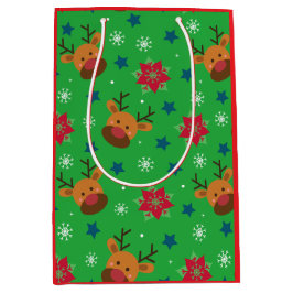 Schattige rendieren & sneeuwvlokken Kerstmis Medium Cadeauzakje