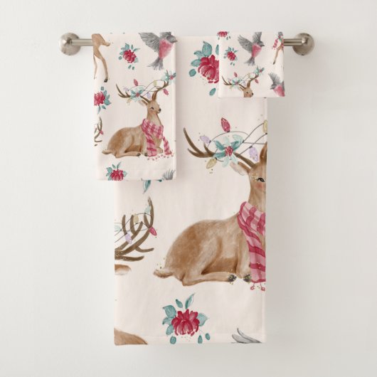 Schattige rendieren, vogels, bloemen bad handdoek (Insitu)