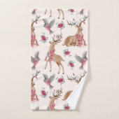 Schattige rendieren, vogels, bloemen bad handdoek (Handdoek)