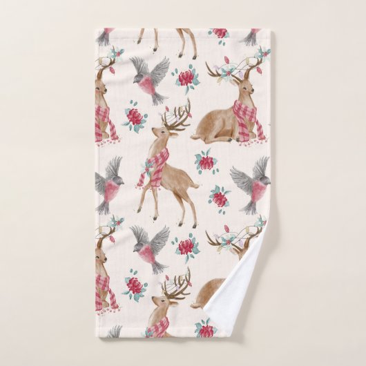 Schattige rendieren, vogels, bloemen bad handdoek (Handdoek)