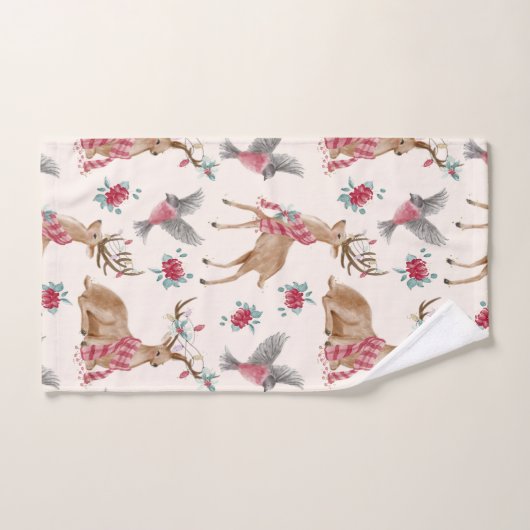 Schattige rendieren, vogels, bloemen bad handdoek (Handdoek)