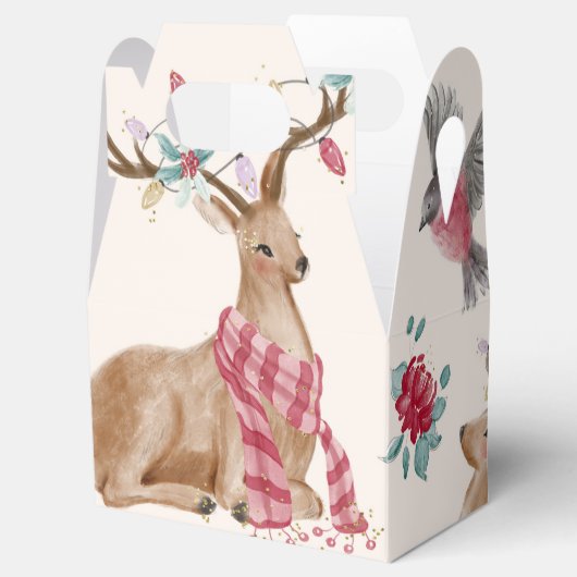 Schattige rendieren, vogels, bloemen bedankdoosjes (Geopend)