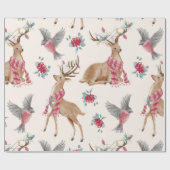 Schattige rendieren, vogels, bloemen cadeaupapier (Vlak)