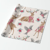 Schattige rendieren, vogels, bloemen cadeaupapier (Uitgerold)