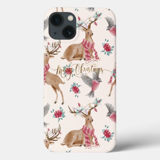 Schattige rendieren, vogels, bloemen Case-Mate iPhone case (Achterkant)
