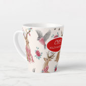 Schattige rendieren, vogels, bloemen latte mok (Linkerhoek)