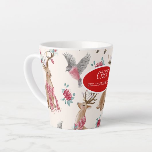 Schattige rendieren, vogels, bloemen latte mok (Linkerhoek)