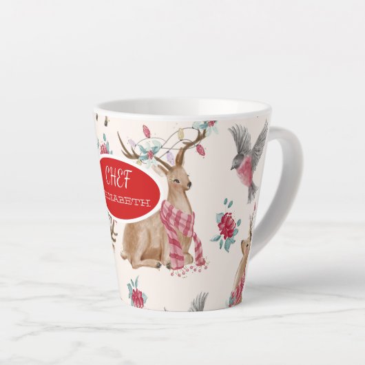 Schattige rendieren, vogels, bloemen latte mok (Rechterhoek)