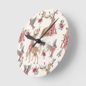 Schattige rendieren, vogels, bloemen   ronde klok (Hoek)