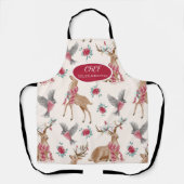 Schattige rendieren, vogels, bloemen schort (Voorkant)