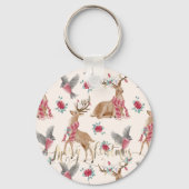 Schattige rendieren, vogels, bloemen sleutelhanger (Voorkant)