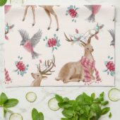 Schattige rendieren, vogels, bloemen theedoek (Gevouwen)