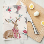 Schattige rendieren, vogels, bloemen theedoek (Quarter Fold)