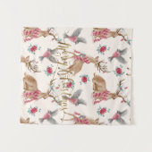 Schattige rendieren, vogels, bloemen wandkleed (Voorkant (horizontaal))