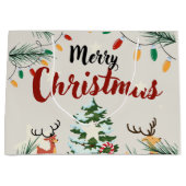 Schattige rendieren Vrolijke kerstbomen Natuur Groot Cadeauzakje (Voorkant)