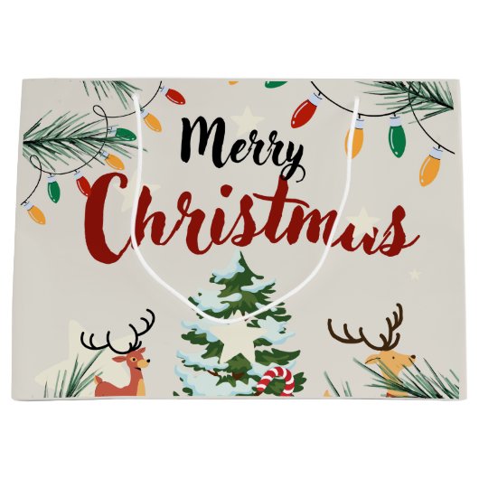 Schattige rendieren Vrolijke kerstbomen Natuur Groot Cadeauzakje (Voorkant)