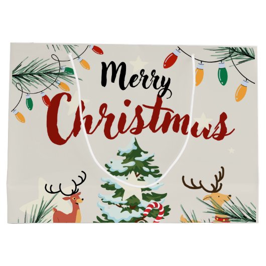 Schattige rendieren Vrolijke kerstbomen Natuur Groot Cadeauzakje (Achterkant)