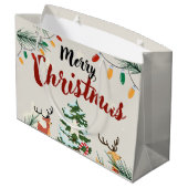 Schattige rendieren Vrolijke kerstbomen Natuur Groot Cadeauzakje (Achterkant Gekanteld)
