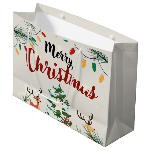 Schattige rendieren Vrolijke kerstbomen Natuur Groot Cadeauzakje (Voorkant Gekanteld)