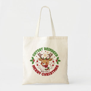 Schattige rendieren wensen je een vrolijk kerstfee tote bag