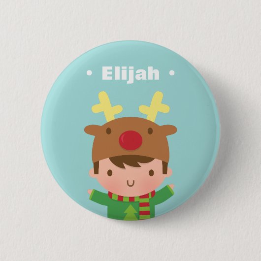 Schattige Rendierjongen Kinderen Kerstvullers Ronde Button 5,7 Cm (Voorkant)