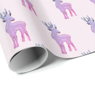 Schattige rendierpatroon Modern Roze Kerst Cadeaupapier