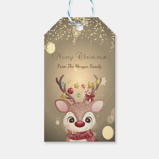 Schattige rendiersoorten, Branches Stars Confetti Cadeaulabel (Voorkant)