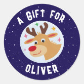 Schattige rendiervlokken Kindernaam Kerstmis  Ronde Sticker (Voorkant)