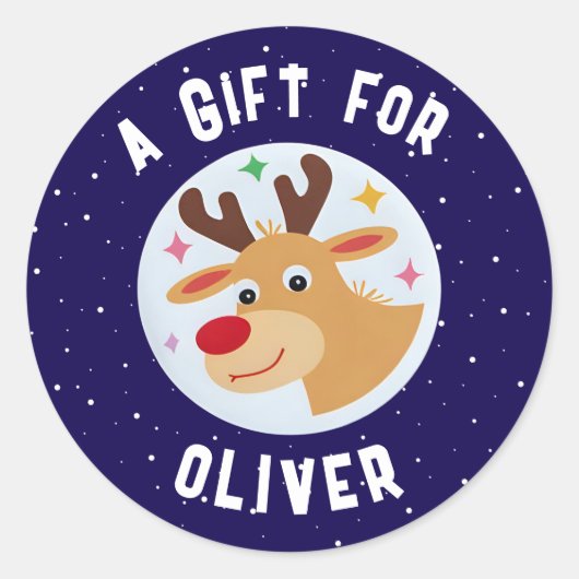 Schattige rendiervlokken Kindernaam Kerstmis  Ronde Sticker (Voorkant)