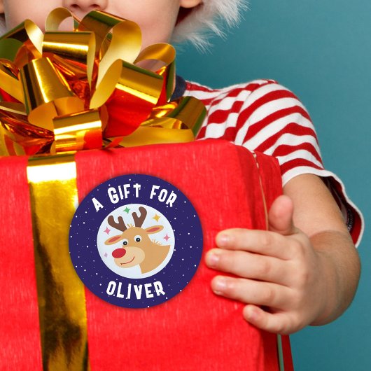 Schattige rendiervlokken Kindernaam Kerstmis  Ronde Sticker