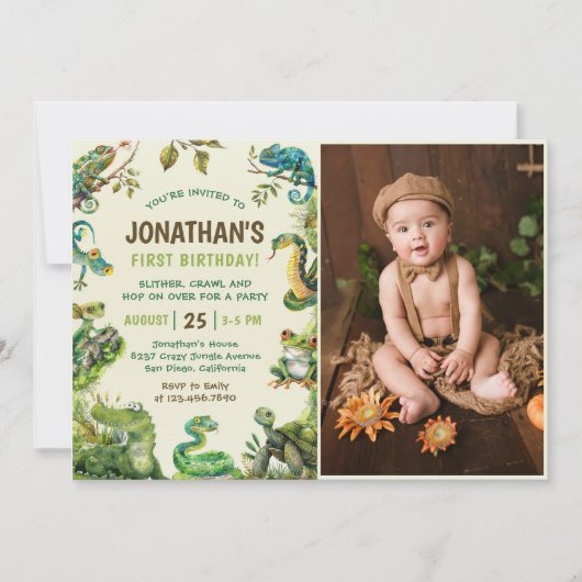 Schattige reptiel thema Kind verjaardagsfeestje fo Kaart (Voorkant)