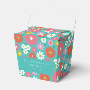 Schattige Retro 60s Bloem Turquoise Aangepaste Bab Bedankdoosjes