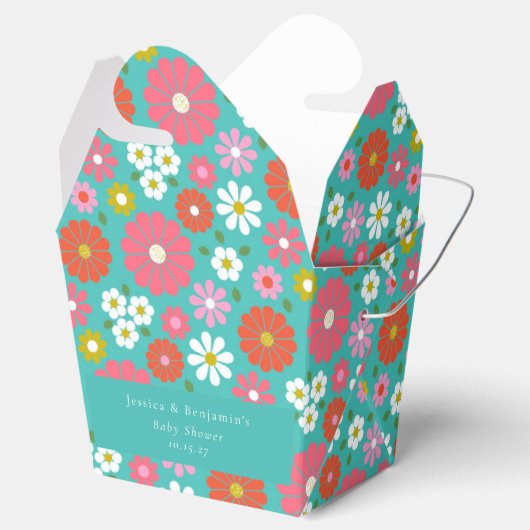 Schattige Retro 60s Flower Turquoise Custom Baby s Bedankdoosjes (Geopend)