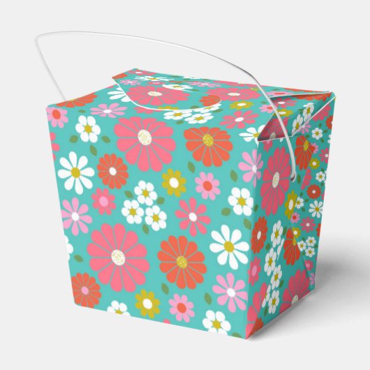 Schattige Retro 60s Flower Turquoise Custom Baby s Bedankdoosjes (Achterkant)