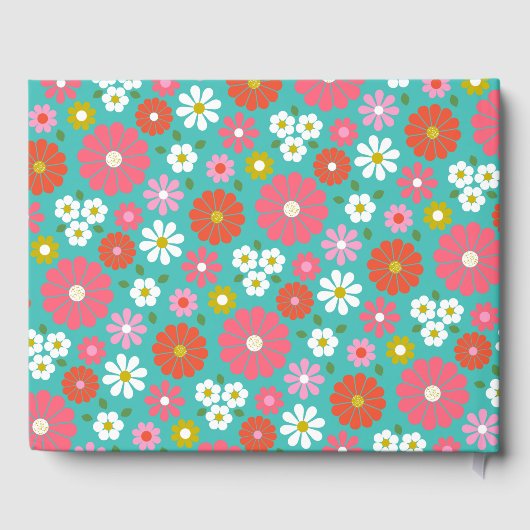 Schattige Retro 60s Flower Turquoise Custom Baby s Gastenboek (Achterkant)