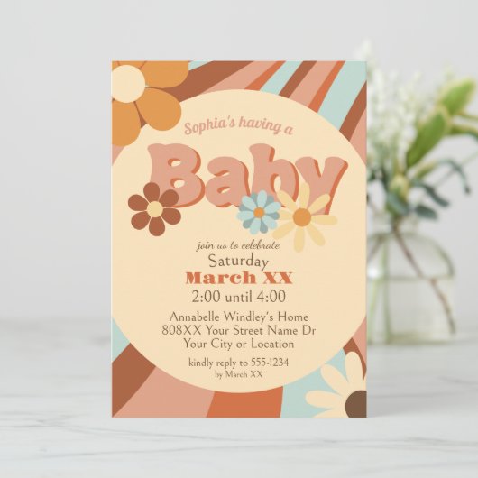 Schattige Retro 70s Groovy Baby shower Kaart (Staand voorkant)