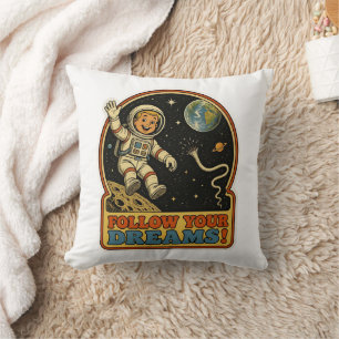 Schattige Retro Astronaut Volg Je Dromen Ruimte Me Kussen