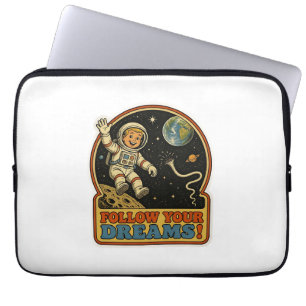 Schattige Retro Astronaut Volg Je Dromen Ruimte Me Laptop Sleeve